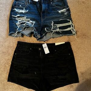 Distressed Denim and Black Shorts Set